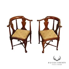 Queen Anne Style Pair of Solid Mahogany Corner Chairs