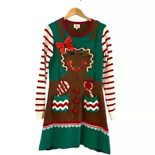 Born Famous Gingerbread Ugly Sweater Dress Apron Style Womens XL Christmas Party