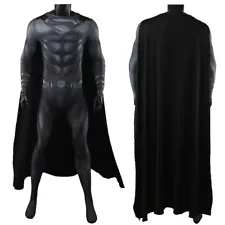 Black Superman Cosplay Jumpsuit Cloak Cos Bodysuit Adult Kids Costume Halloween