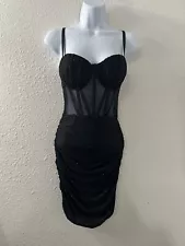 Windsor Womens Black Mesh Corset Midrift Sexy Mini Revenge Dress Sz S BodyCon