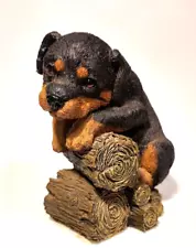 4" Tall Rottweiler On Logs Pup LIVING STONE Figure 1995 Vintage Very Good WOOF!