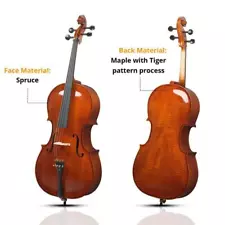 Full Size 4/4 Cellos for Kids & Adults w/ Bow, Case Spruce Panel