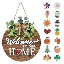 Welcome Sign for Front Door, Interchangeable, Rustic Wood All-Season DECOR L3.70