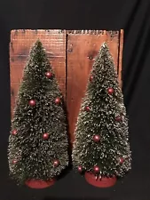 New 2 Primitive Antique Look Christmas XL 10 1/4" Bottlebrush Trees Red Bulbs