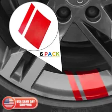 6pcs Car Wheels Tire Rim Vinyl Decal Racing Stripes Sport Decorate Sticker Red (For: More than one vehicle)