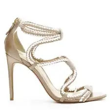ALEXANDRE BIRMAN khaki white braided leather strappy sandal heels EU38