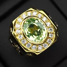 Sparkling Lime Green Peridot 5.30Ct 925 Sterling Silver Handmade Gold Men Rings