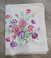 VTG Cotton Tablecloth Pink Purple Flowers Floral Reteat Print 50x64" EUC