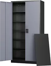 Metal Storage Cabinet with Adjustable Shelves and Locking Doors for Home Garage