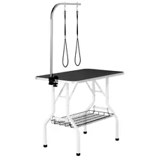 36" Pet Dog Grooming Table w/ Basket Style Tool Shelf & Adjustable Arm, Black