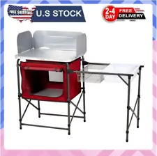 Deluxe Camping Kitchen with Storage,Silver and Red,31 H" x 13 W" x 8.25L"