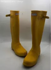 Hunter Womens Yellow Knee High Waterproof Round Toe Rain Boots Size 8