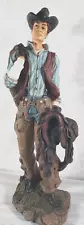 Montana Cowboy Figurine Handmade Statue Sculpture Size 18" Tall x 6" Wide VTG