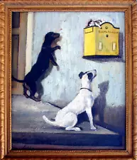 7th SUMMER SALE NOW German Oil Painting CARL HAAG 'Dogs and Kitten', 12" x 10"