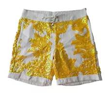 J.Crew Womens Shorts Size Small White Orange Sequin 7" High Rise Cuffed Beach