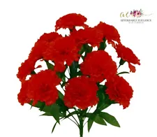 14 x Red Carnations Bush Artificial Silk Flowers Wedding Bridal Fake Faux Plant