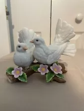 COURTING WHITE DOVES SITTING ON BRANCH 3 INCHES X 5.25 INCHES LONG