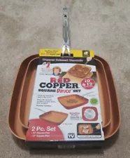 Brand New Red Copper Square Dance Pan Set w/ 10 & 12 Inch Pans, Seen On TV