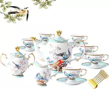 Bone China Tea Set - Blue and White Fine China Tea Set for 6, 21-Piece Vintage B