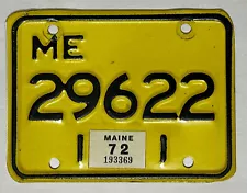 1972 MAINE Motorcycle License Plate #29622