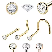 14k solid gold diamond nose bone piercing 20g