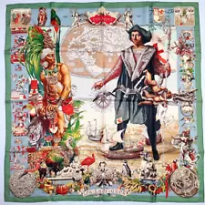 RARE VINTAGE HERMES Silk Scarf "Les Ameriques" Carre 90 by Kermit Oliver