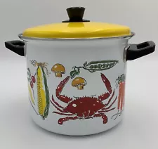 Vintage West Bend Enamelware Crab Pot 5 Quart Steamer Basket Cape Cod Cooker