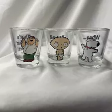 Family Guy Peter Griffin, Stewie, Brian, Shot Glasses Lot of 3