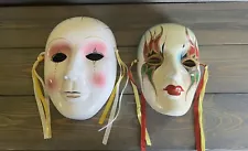 Vintage Hand Painted Mardi Gras & Porcelain Hand Painted Harlequin Masks (2)