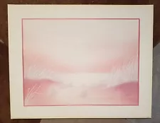 Carlos Rios 1980's Litho Signed Print in Pink Sea Gulls Beach Sand Dunes 20"x16"