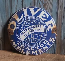 Vintage OLIVER Tractor Implements Sales Advertising Porcelain Metal Dealer Sign