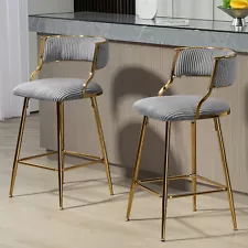 2Set 26" Counter Height Barstools Corduroy Upholstered Kitchen Island Chair Gray