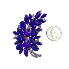 Flower Burst Bouquet Leaf Shape Pin Crystal Brooch - 12 Colors Available (2x3in)