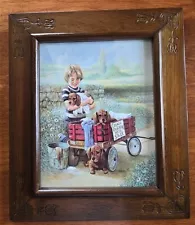 "Little Boy Clean Puppies For Sale" By Ruane Manning Framed Print 16.5"x 19.5"