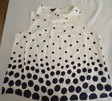 Talbots Women's Blouse Collared Sleeveless White & Black Polka Dots Size 2X