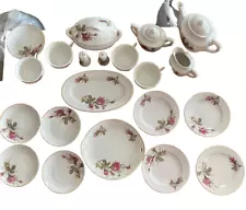 CHILDS FINE CHINA TEA SET for 4 “Moss Rose” Pattern 1950's Japanese Crane Mark