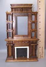 Vintage Dollhouse Miniature Wood Fireplace with Shelves