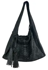 INDO Skin Handbags genuine phyton slouchy hobo bag with tassels black grey