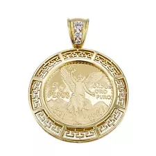 14K Gold Plated Mexican Centenario Moneda 50 Pesos CZ Pendant Optional Chain.