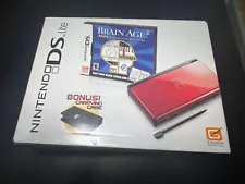 Sealed Nintendo DS Lite Crimson Red & Black Console w/ Carrying Case Brain Age 2