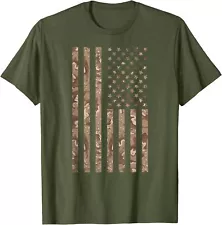 Desert Camo American Flag Military, Tactical Camouflage USA T-Shirt, S-5XL