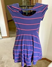 "SO" NAVY/ORANGE STRIPE LADIES/TEENS SIZE L. SUMMER DRESS W/CUT OUT BACK-SALE