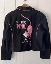 Pink Panther JH Design Womens 2LX Black Think Pink Cropped Racing Style Jacket