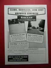 1940 SOLVAY CALCIUM CHLORIDE "TREATMENT FOR ALL UNPAVED SURFACES" SALES ART AD