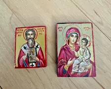 Pair of miniature Hand-painted Greek Orthodox Icons