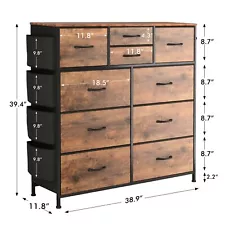 10 Drawer Dresser Chest of Drawers Fabric Storage Organizer Unit for Bedroom Lot