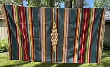 VTG Mexican Saltillo Serape Blanket w/Fringe LARGE 84"x 60" Fine Wool GreatColor