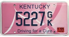 *99 CENT SALE * 2013 Kentucky DRIVING FOR A CURE Cancer License Plate #5227GK