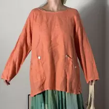 Orange Linen Long Sleeve Blouse