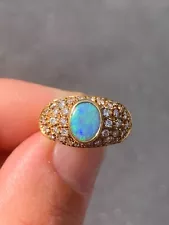 18ct gold diamond black opal doublet cluster ring 6.7 grams